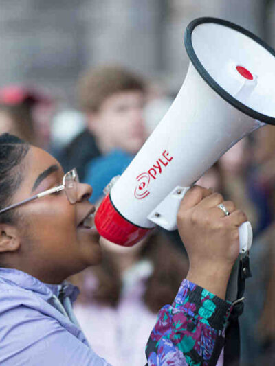 Student with a bullhorn
