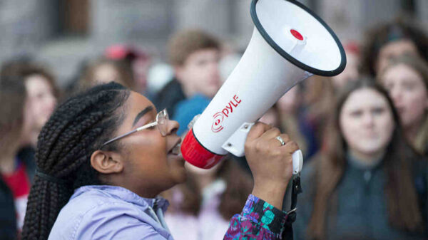 Student with a bullhorn