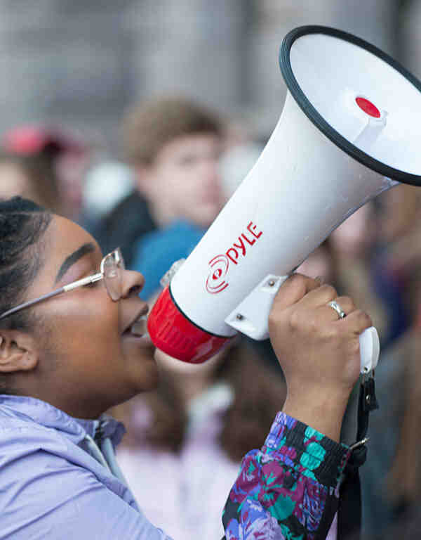 Student with a bullhorn