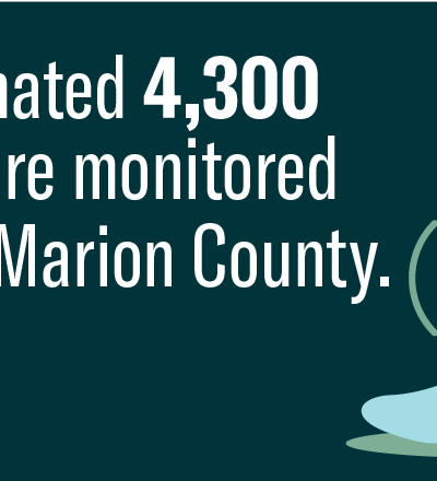 Ankle with electronic monitor and text reading An estimated 4,300 people are monitored daily in Marion County.