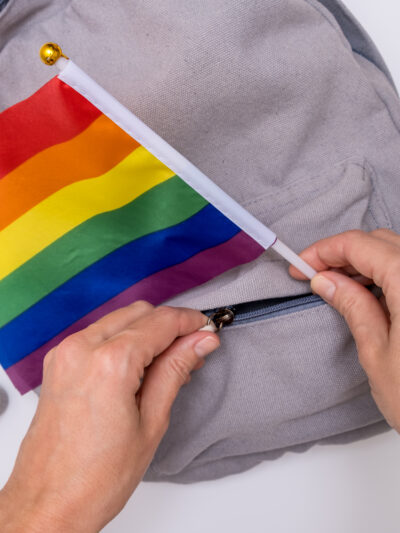 Backpack with rainbow flag