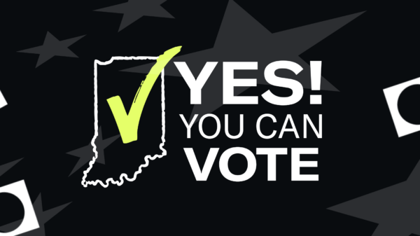 Yes! You Can Vote Campaign Header. Block and neon yellow text with stars and ballot bubbles