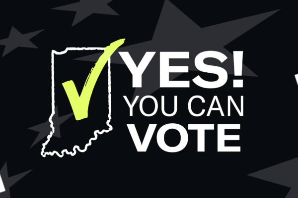 Yes! You Can Vote Campaign Header. Block and neon yellow text with stars and ballot bubbles