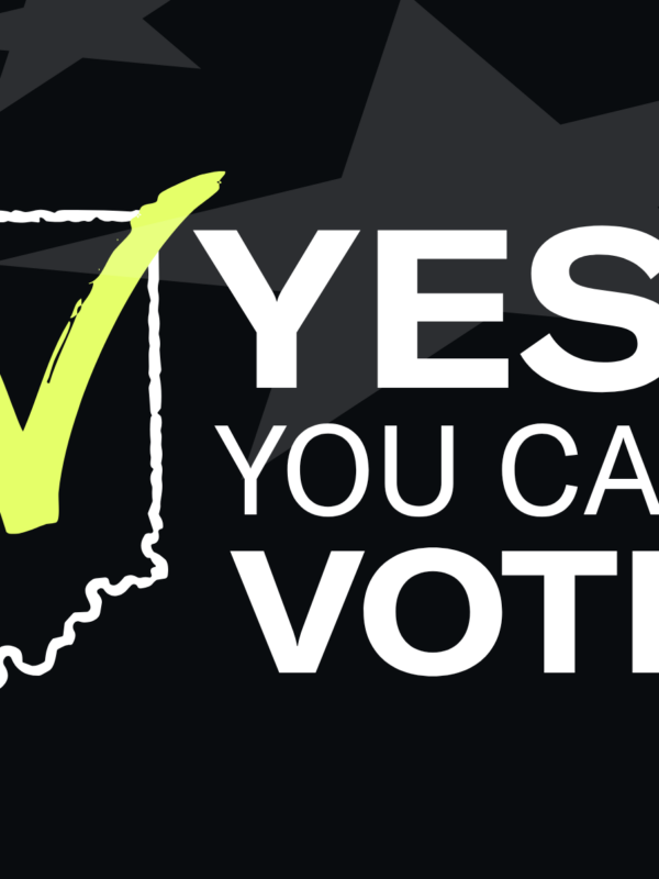 Yes! You Can Vote Campaign Header. Block and neon yellow text with stars and ballot bubbles