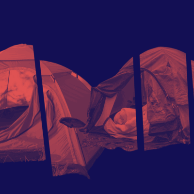 Photo of tents on dark blue background