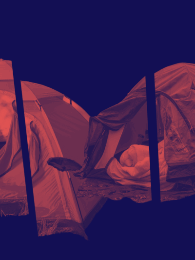 Photo of tents on dark blue background