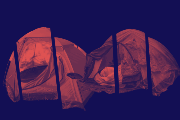 Photo of tents on dark blue background