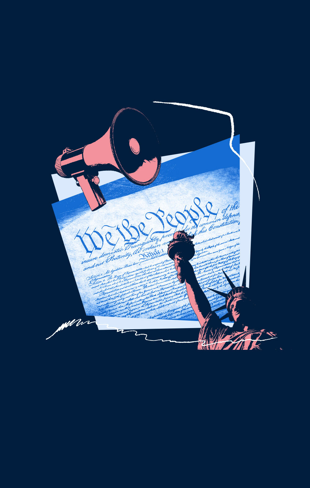 A graphic containing images pertaining to the Declaration of Independence and civil liberties.