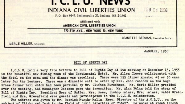 1956 newsletter from the ICLU