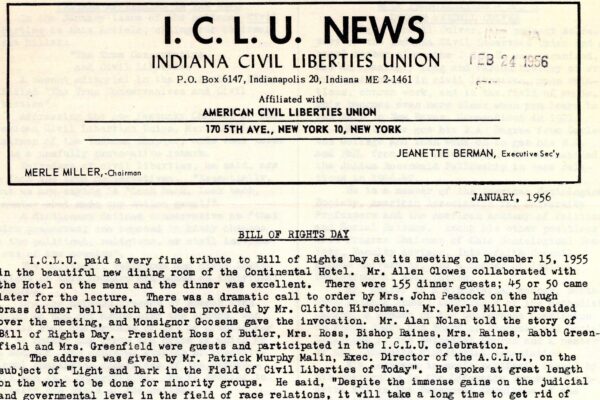 1956 newsletter from the ICLU
