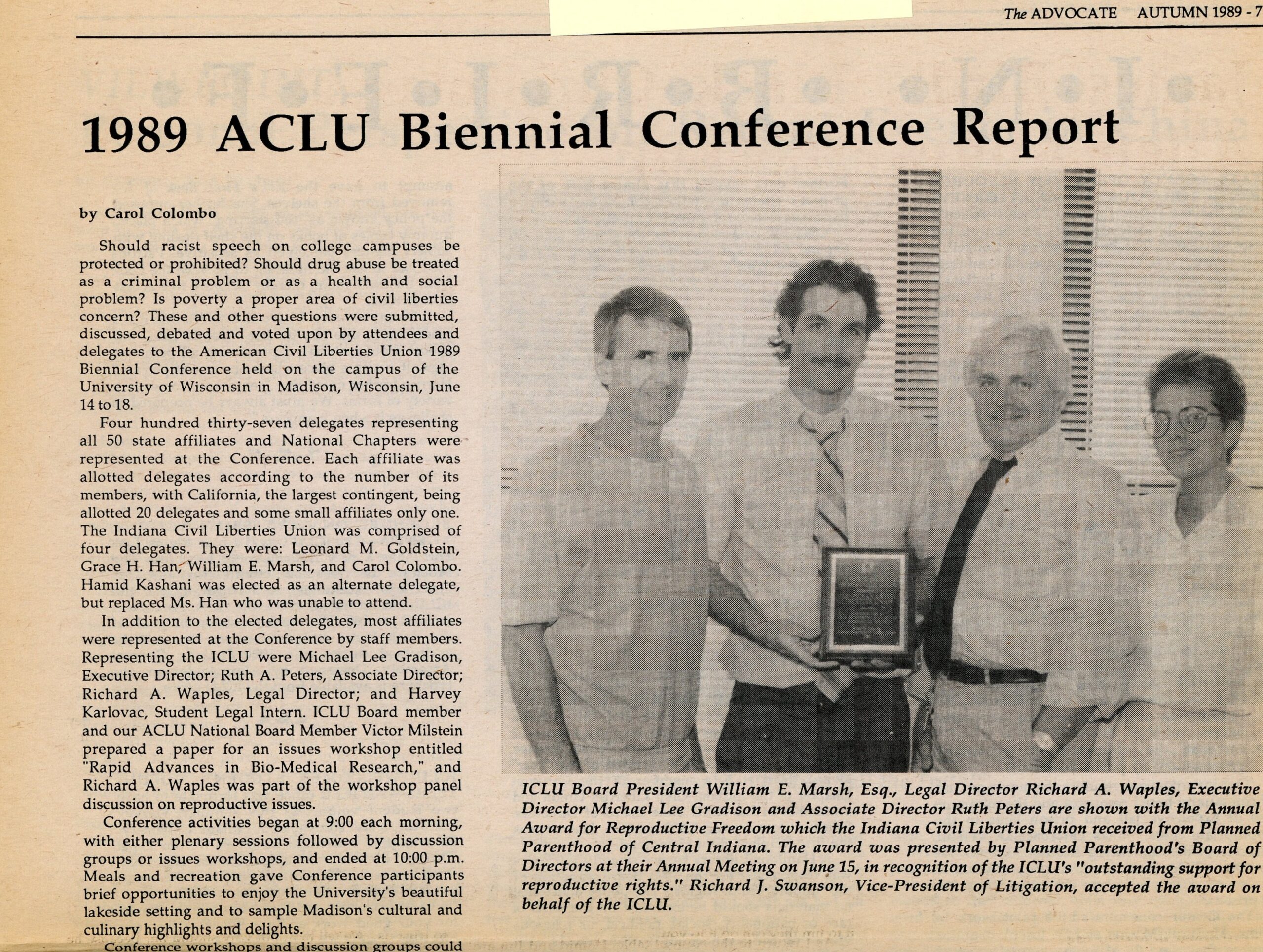 Award for reproductive rights 1989