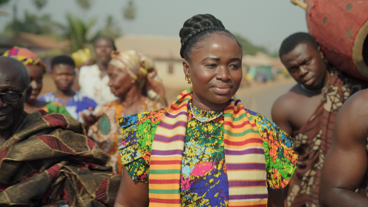 Gifty with members of Mpentuase village walking to future hospital land.