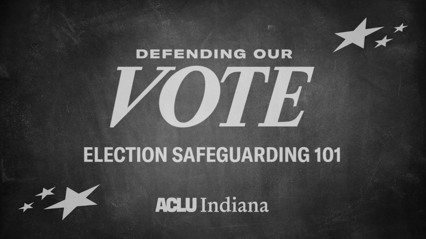 A photo of what looks like text on a chalkboard reading: "Defending our Vote Election Safeguarding 101"
