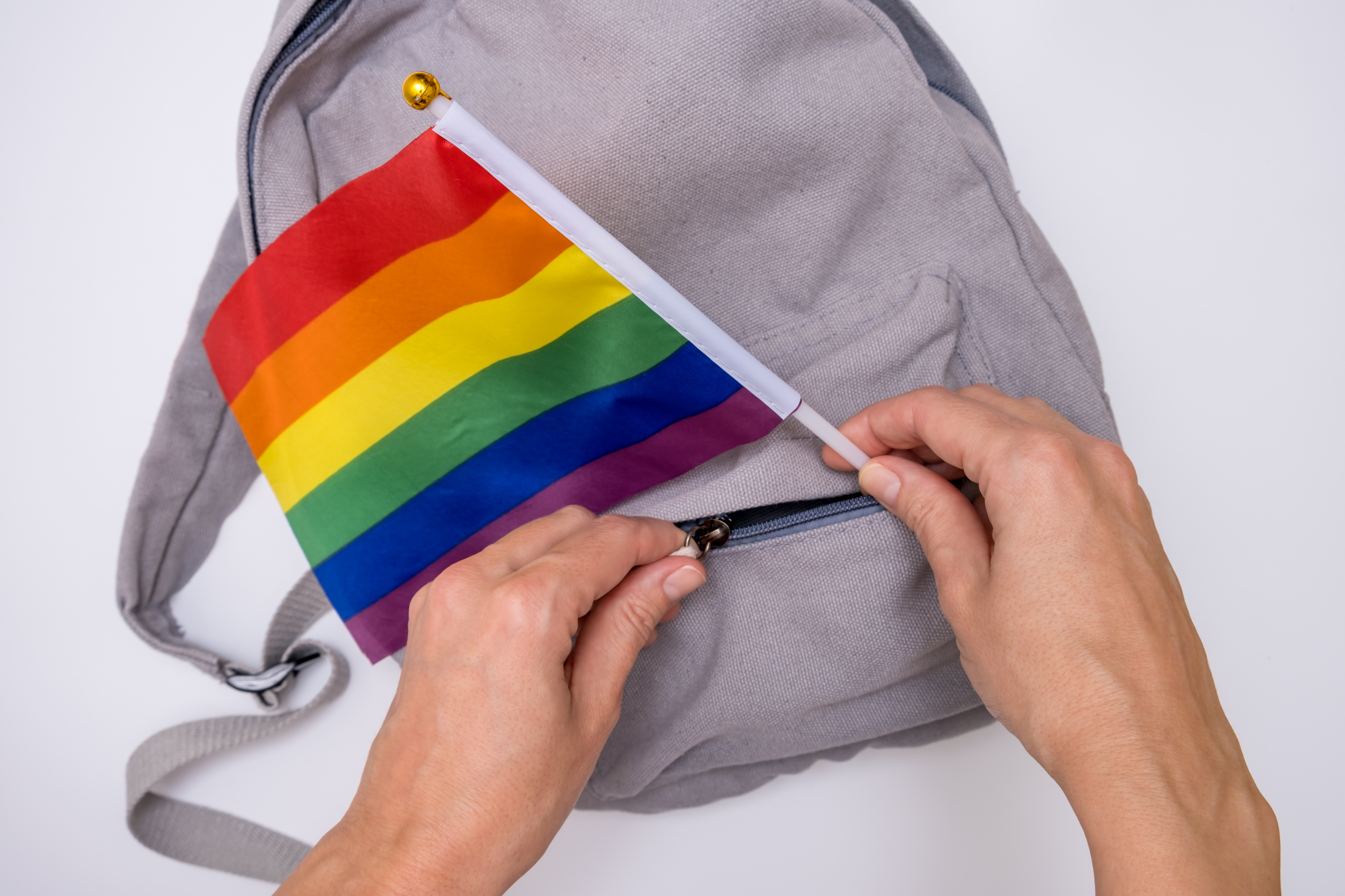 Backpack with rainbow flag