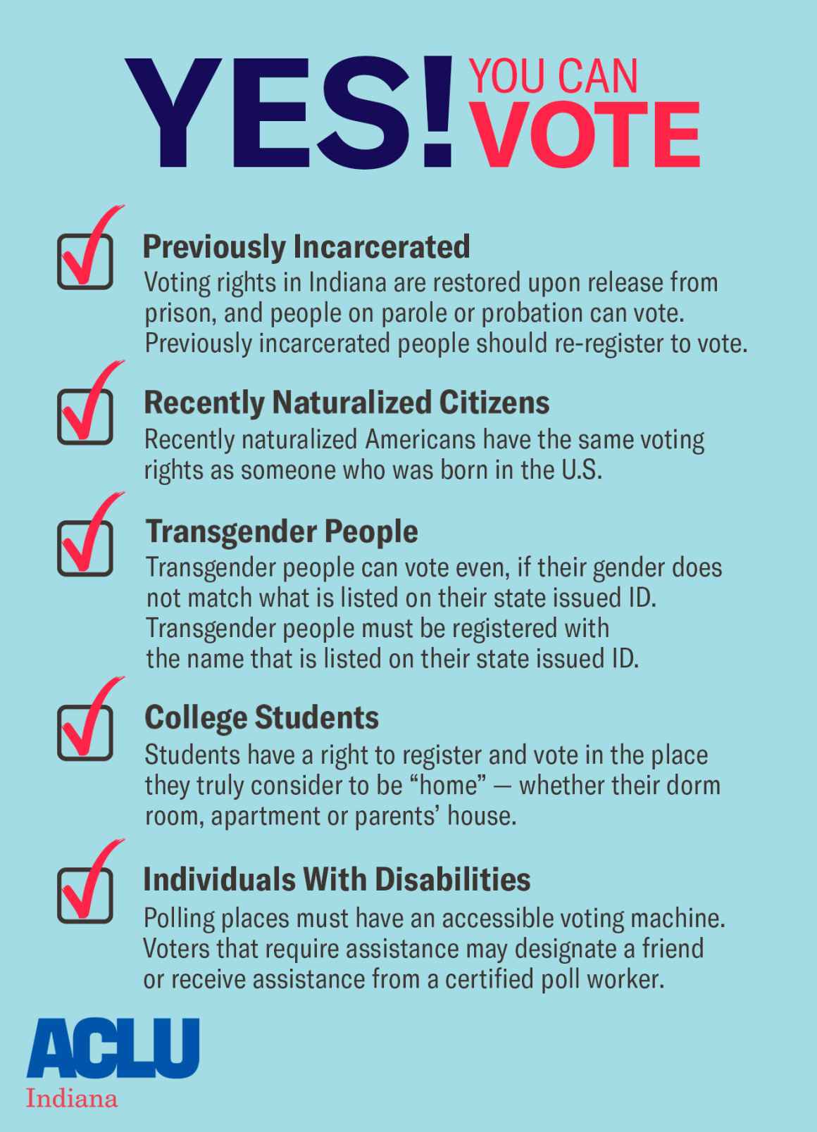 Yes! You Can Vote! ACLU of Indiana Yes! You Can Vote! ACLU of Indiana