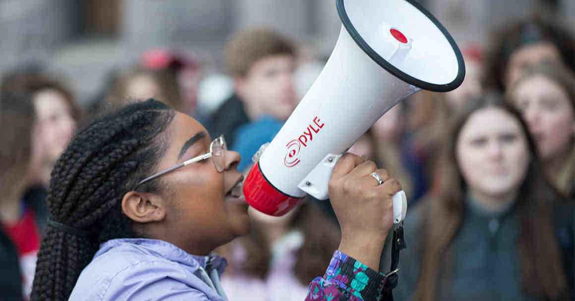 Student with a bullhorn 