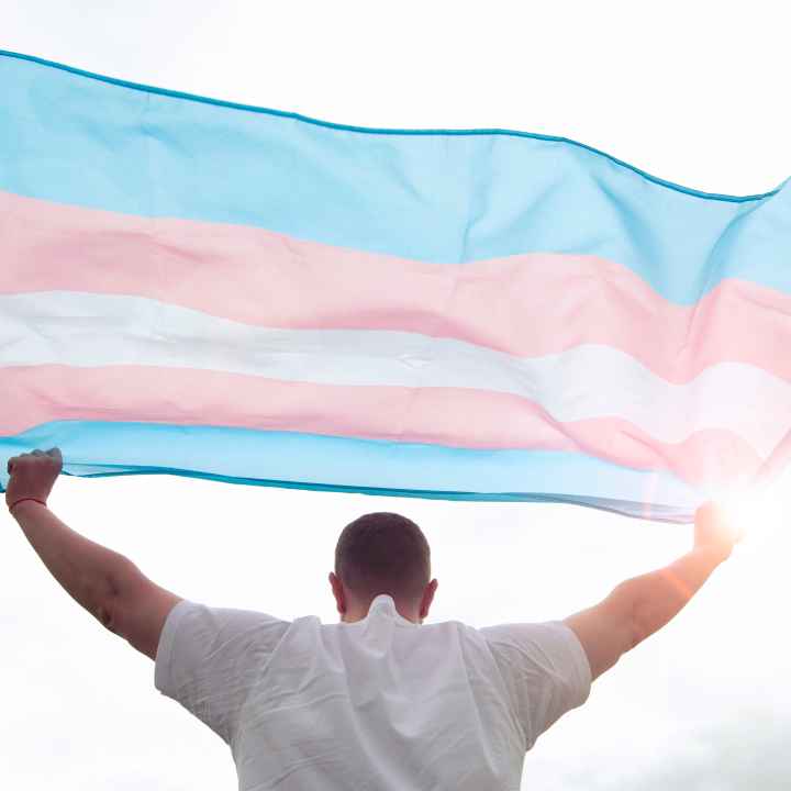 Person waving the transgender flag