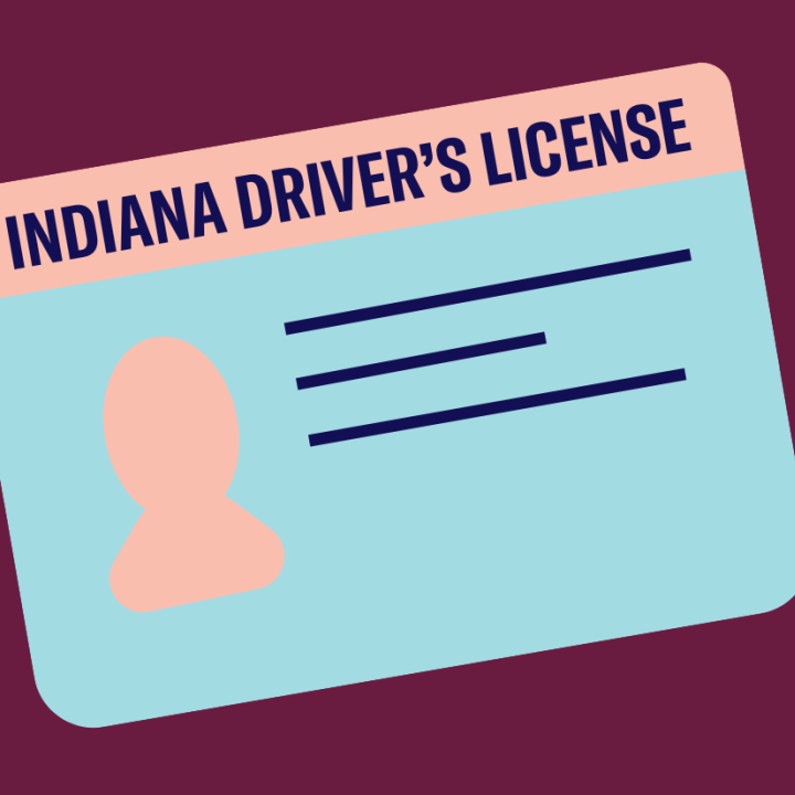 A graphic of of a rectangle labeled "Indiana driver's license"